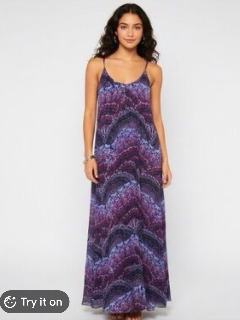 Women’s Purple Patterned Maxi Dress with Spaghetti Straps